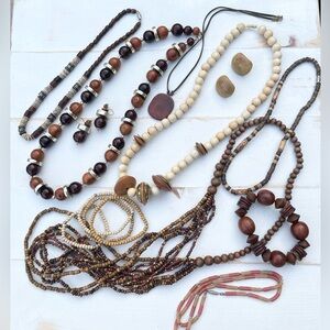 Vintage to Now Lot of Wooden Necklaces Earrings Bracelet 12k GF Estate Find!
